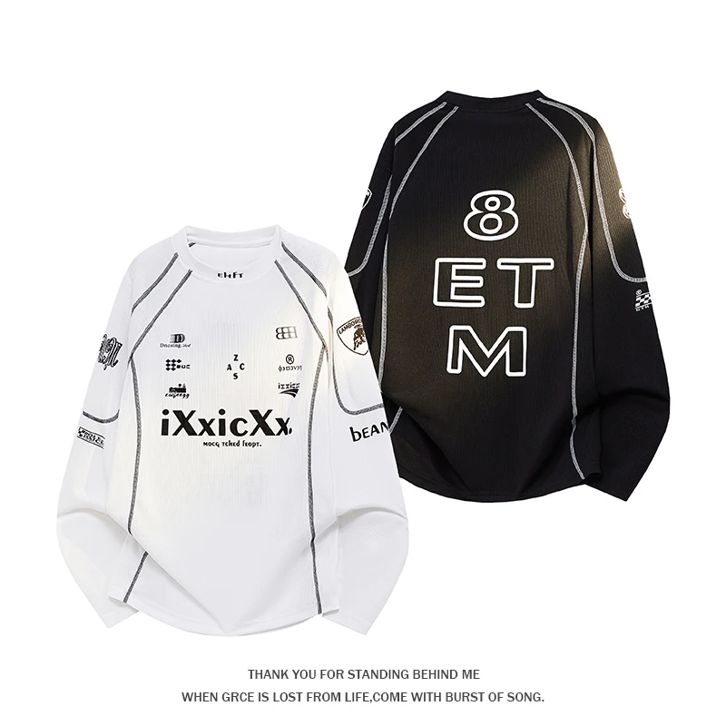 Men's Plus Size American Streetwear Letter Print Long Sleeve T-Shirt Loose Casual Fall Top