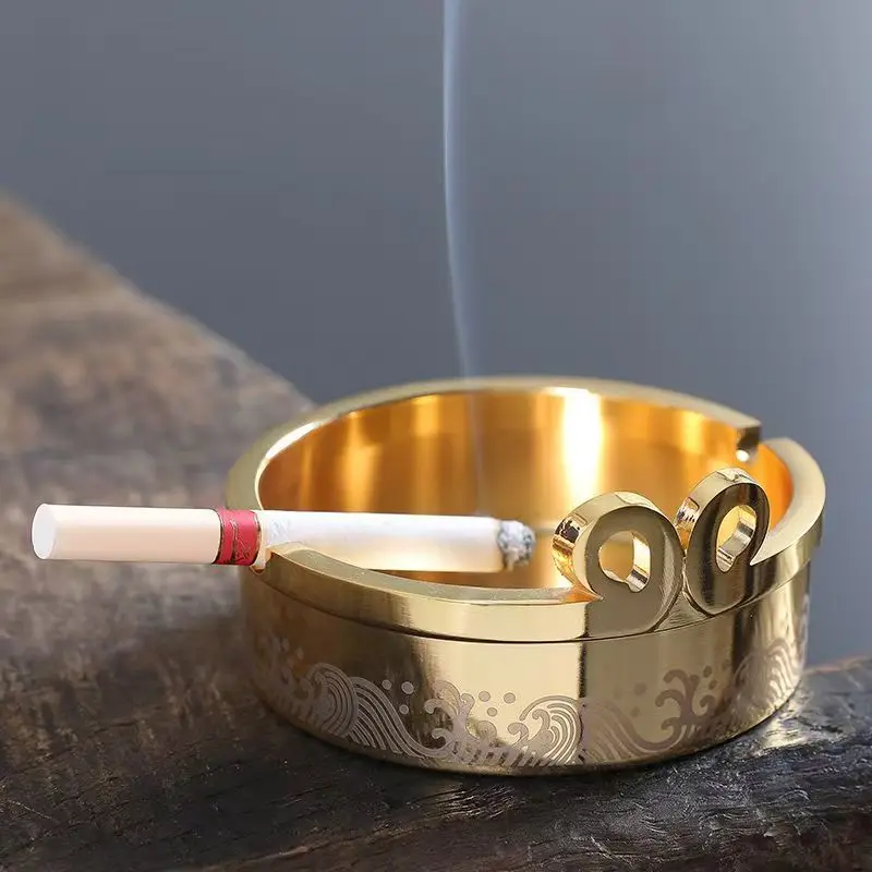 Brass Ashtray For Home Use, Living Room, Prevents Ash From Scattering, Chinese-Style Retro Design, Creative And Trendy, Suitable