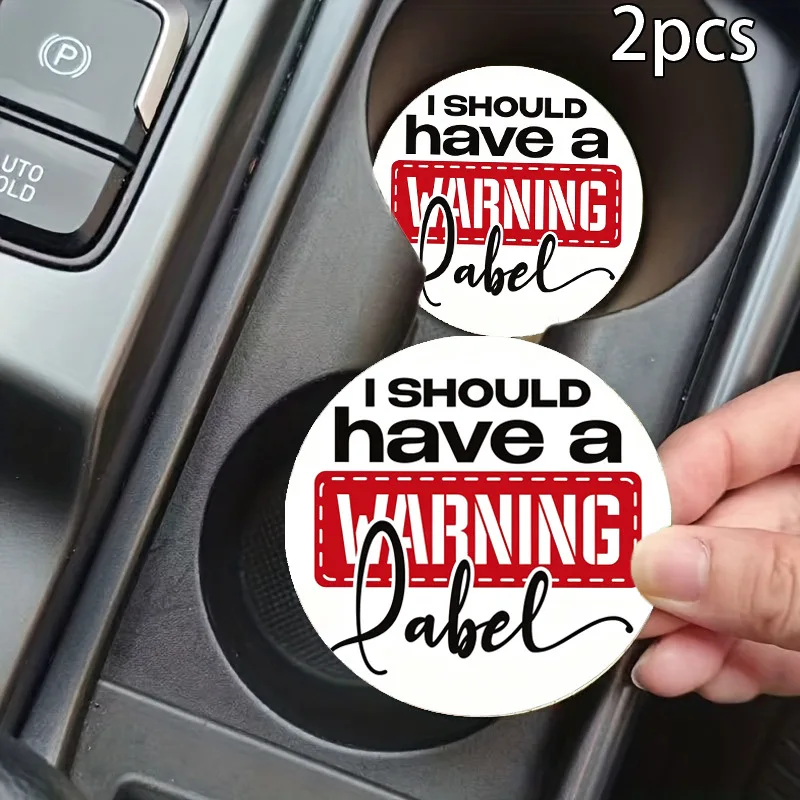 Auto Cup Holder Coaster 2Pcs, Leather Material With Perfectly Imperfect Leopard Slogan Design, Non-Slip Backing Waterproof Wear