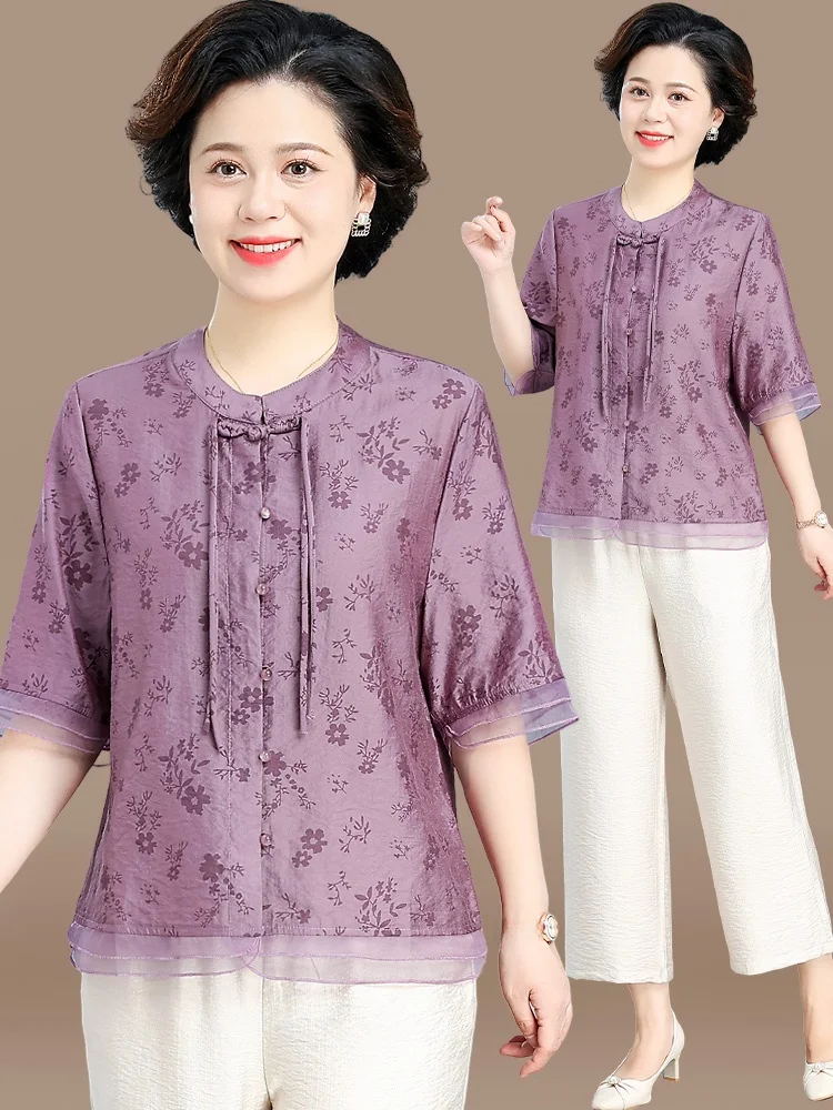

New Chinese Sle Cotton Linen Set for Middle-Aged Women Spring Summer Svel Traditional Faion Loose Fit Two-Piece Suit
