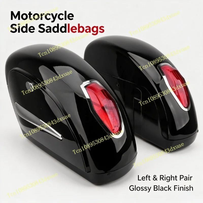 Motorcycle Accessories Small Black Side Luggage Boxes With LED Decor Light Durable Side Saddlebags Storage Bags