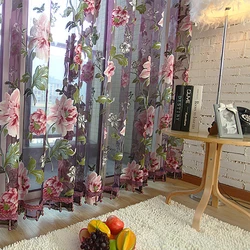 100*200cm Floral Tulle Curtains Peony Flowers Curtain Door Curtain Window Room Divider Valance Curtains Drapes decoration