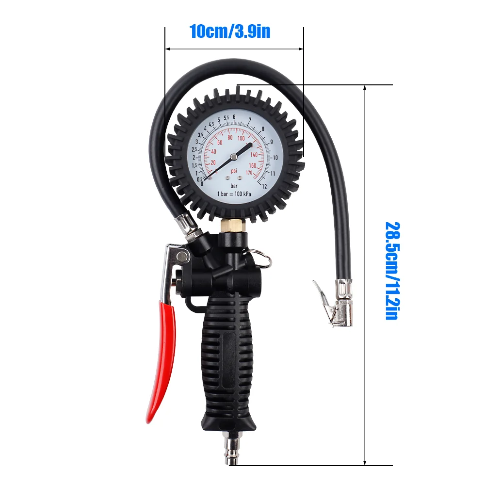 0-170Psi Tire Pressure Gauge, Oil-filled Tire Gauge, Shockproof, Accurate Vehicle Tester Inflation Monitoring, EU/US/JP Adapters