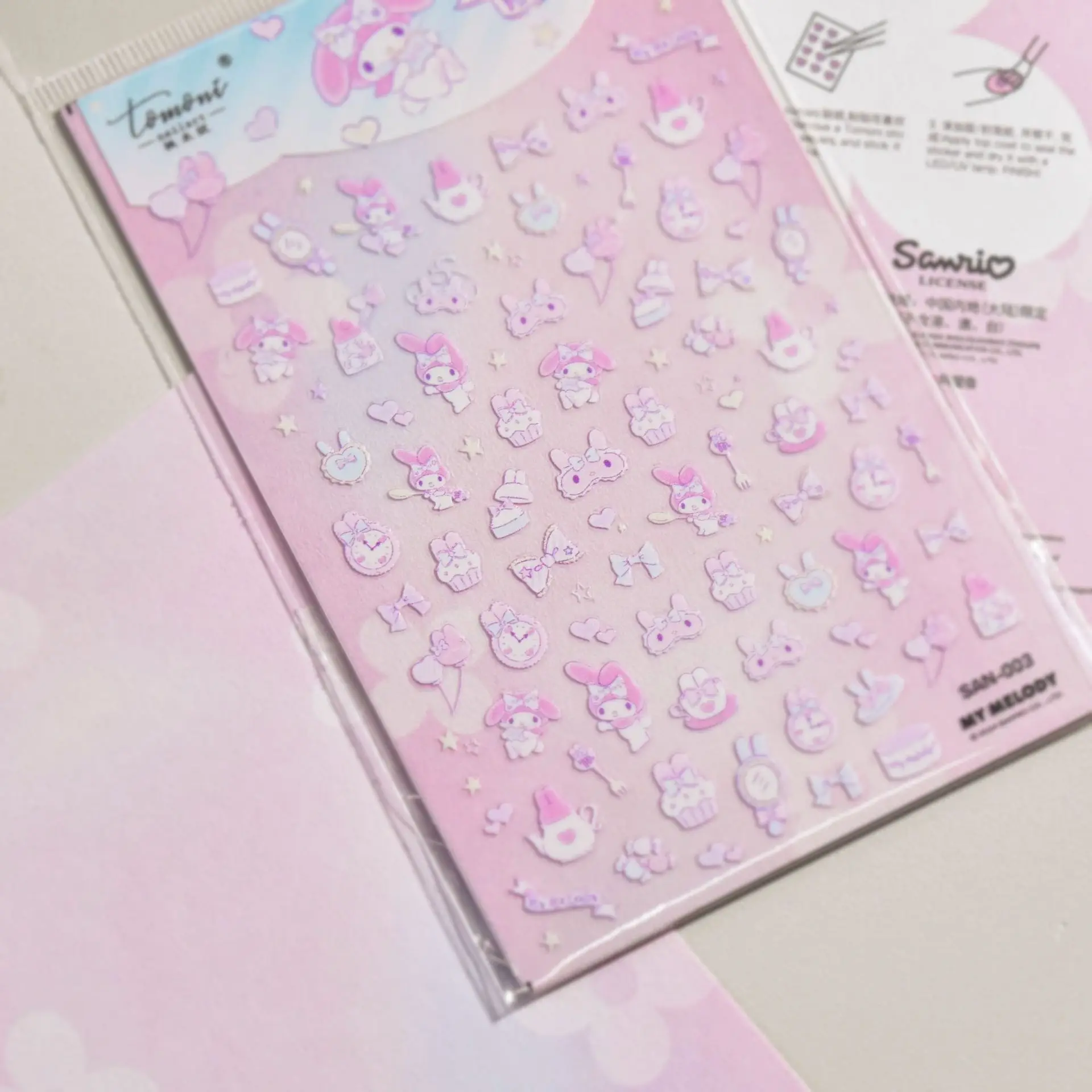 Embossed Sanrio Series Nail Stickers My Melody Hello Kitty Self-Adhesive Nail Parts Long-Lasting Colors Kuromi Nail Accessories
