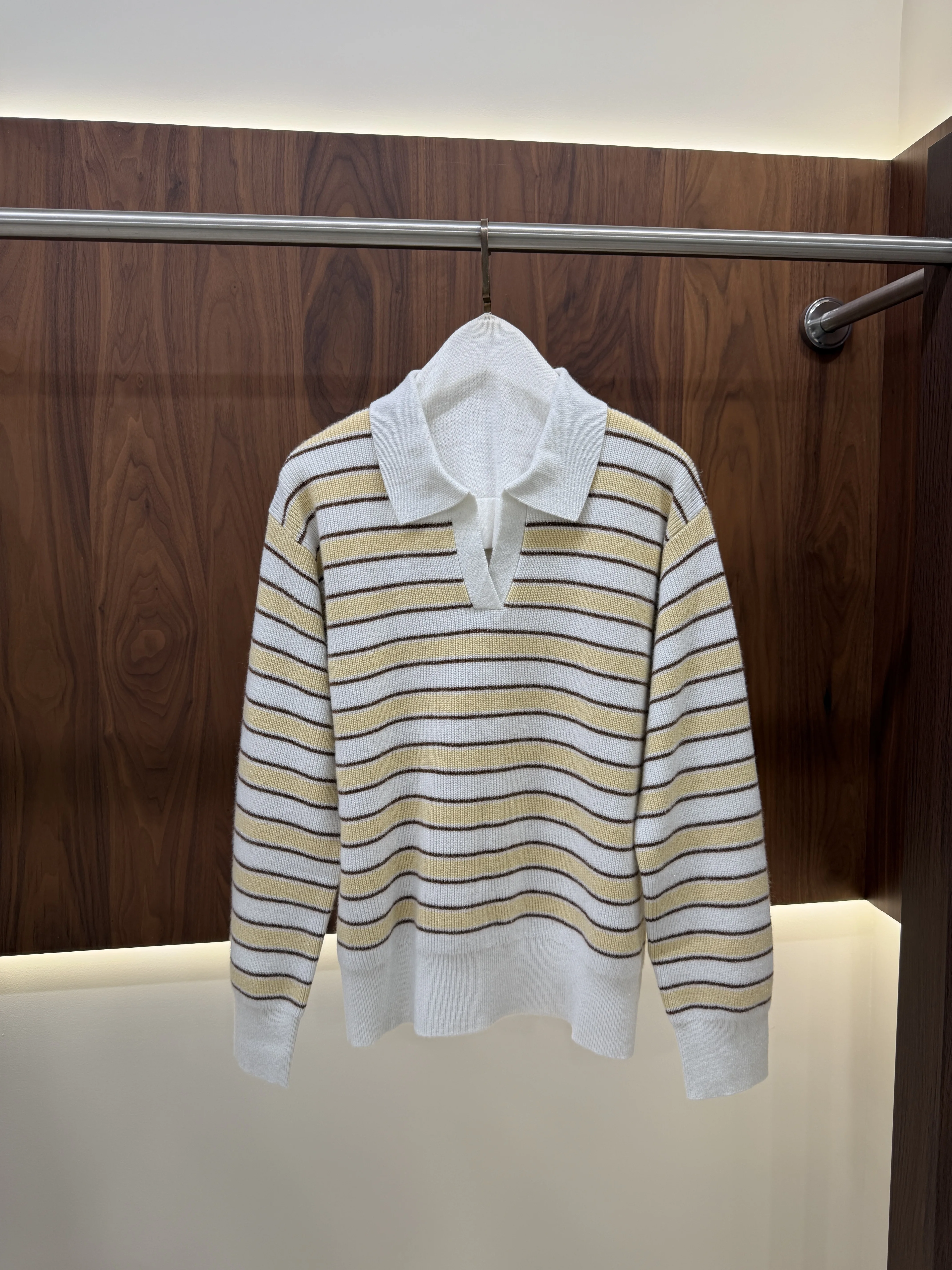 

Women Polo Neck Striped Long‑Sleeve Knit Pullover Sweater