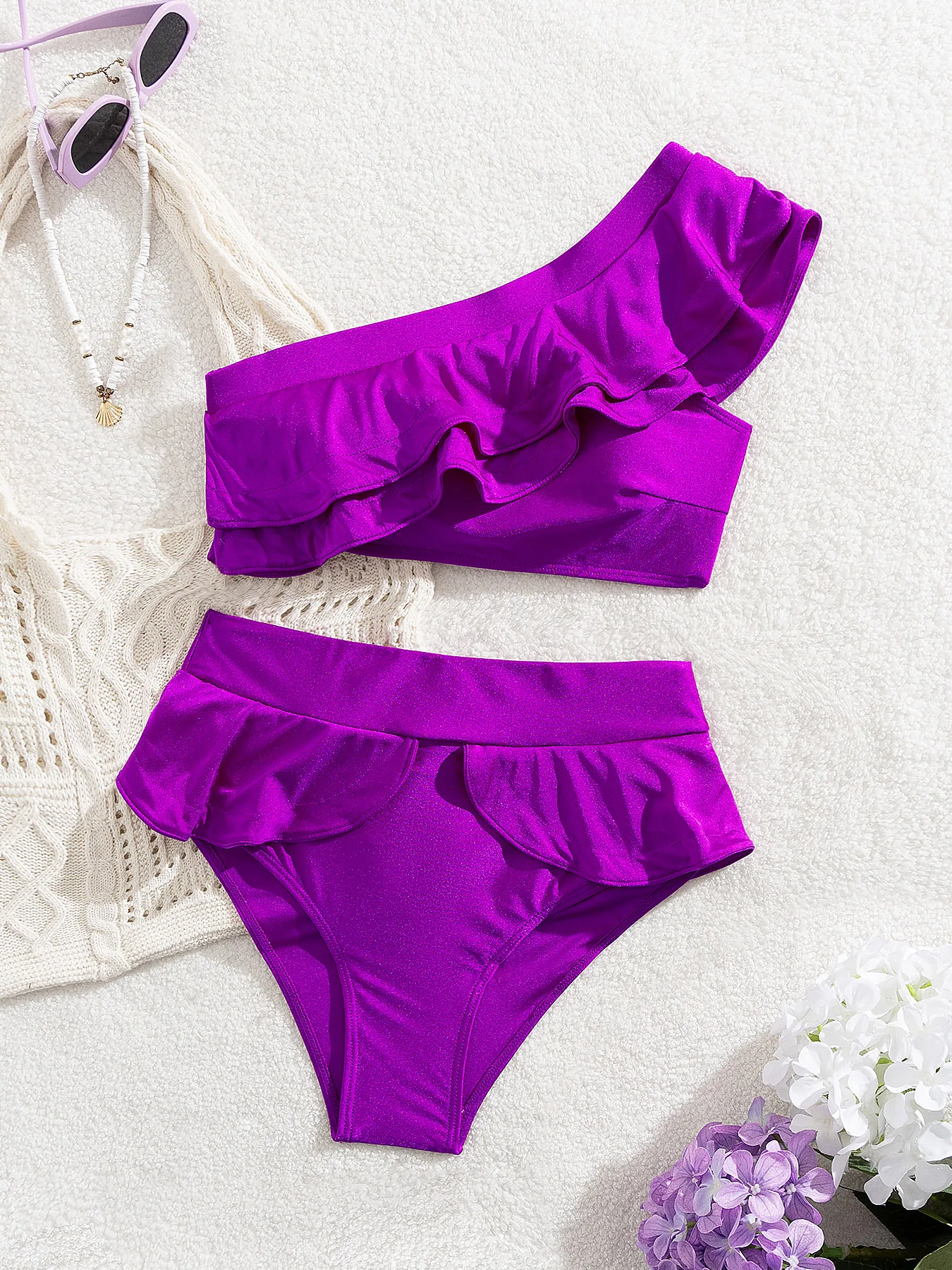 موضة كشكش طوق بيكيني المرأة عالية الخصر ملابس السباحة سيدة مثير واحد الكتف Biquini ملابس السباحة المايوه الإناث بحر 2026 #6