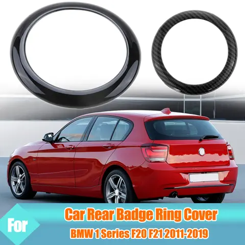 자동차 후면 배지 링 커버 로고 프레임 트림 탄소/광택 블랙 스티커 BMW 1 시리즈 F20 F21 2011-2019 자동차 액세서리
