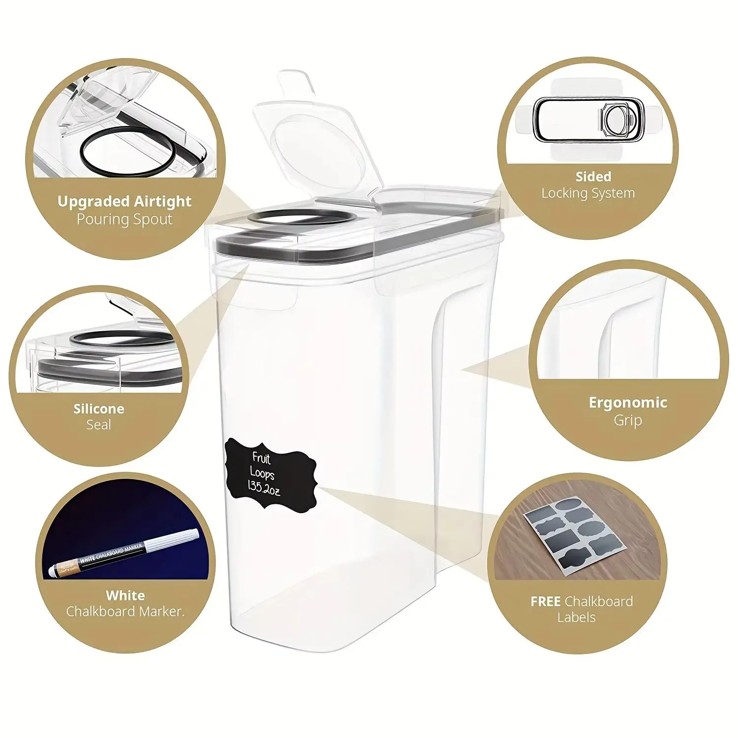 3pcs/set 2.5L/4L Grain Sealed Moisture-proof and Insect Proof Bucket Food Dispenser Kitchen Transparent Storage Box Label