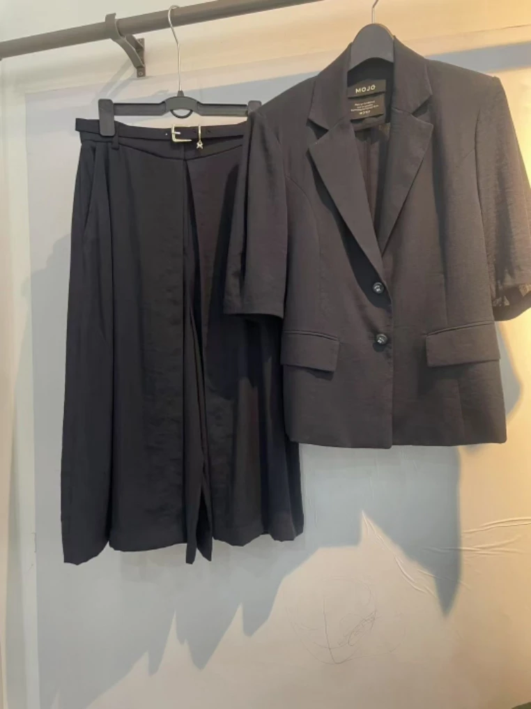 

Ele Comfortable ort Sve Suit Jaet And Seven Inch Pants Set Korean Sle Summer New Arrival Faionable Women's Outfit