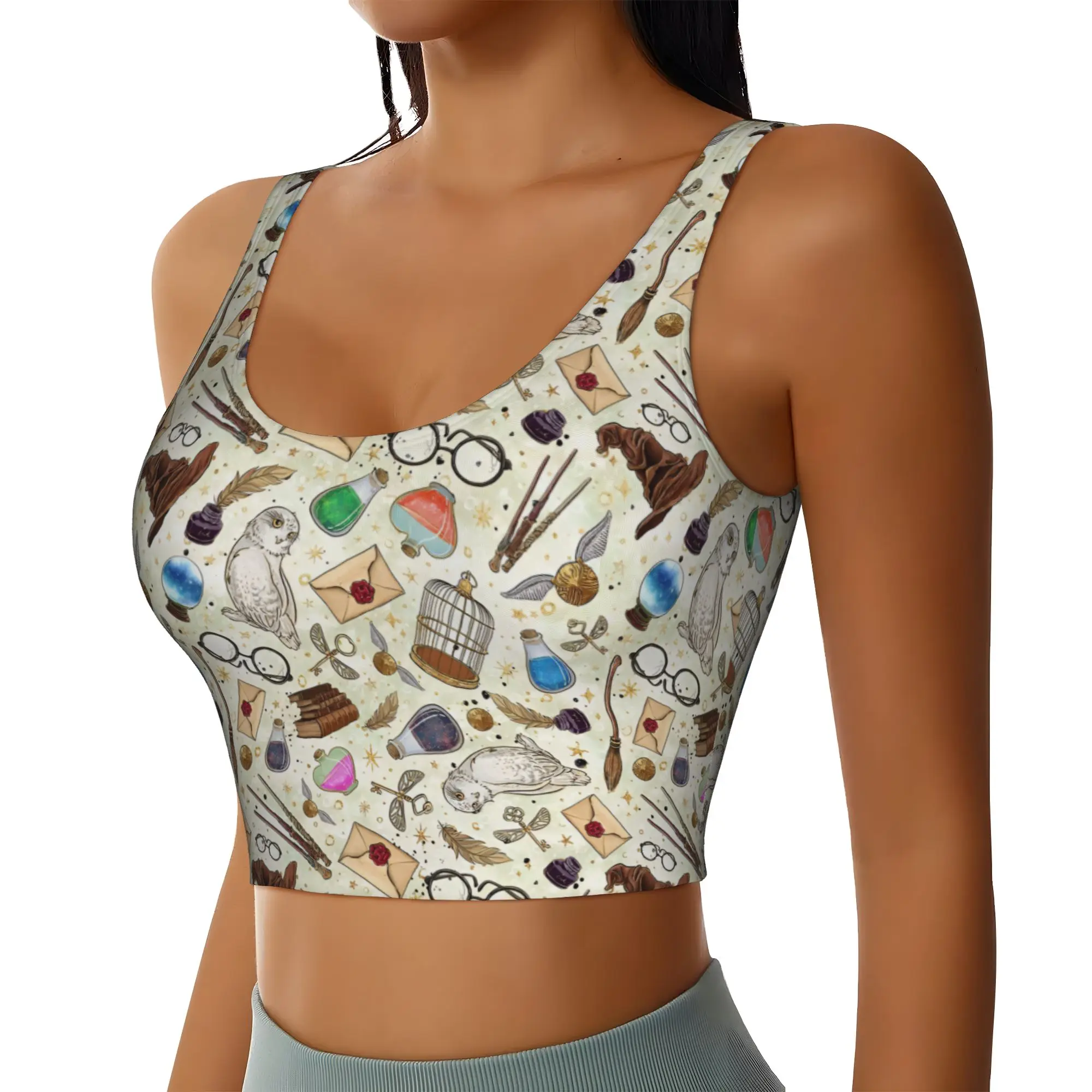 Custom H-Harryed Cartoon High Impact Sports Bras Women Witchcraft Seamless Workout Running Crop Tank Tops