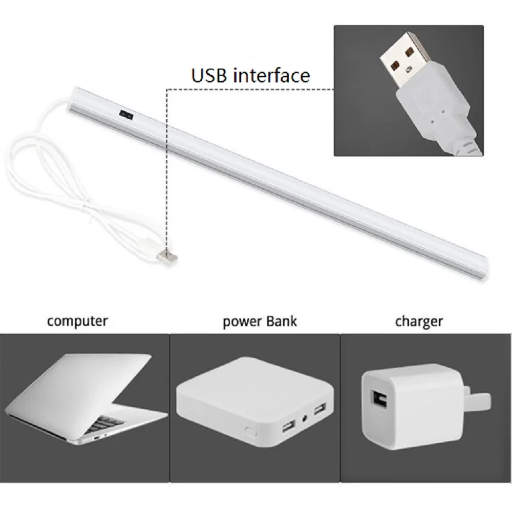 DC 5V 12V USB LED Light Hand Sweep Sensor Under Cabinet Bar Light Night Lamp for Kitchen Cabinet Wardrobe Lamp 30/40/50cm