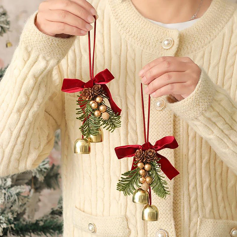 عيد الميلاد جلجل أجراس الباب شماعات حلية المخملية القوس الصنوبر مخروط جرس المعلقات لعيد الميلاد الديكور 2025 هدية الكريسماس نويل