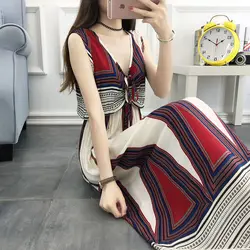 Printing Temperament Loose New Long Skirts Fashion Dignified Intellectual Dresses Summer Thin Sleeveless V-neck Women's Clothing