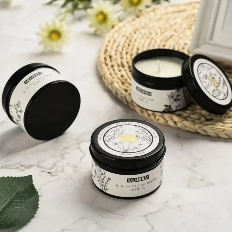 Black Tin Can Aromatic Candle Smokeless Fragrant Deodorant Candles Plant Soy Wax Essence Home Decorative Candle Birthday Gift