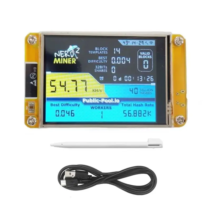 AEF5-Nerdminer 2 Miner 55-60KH/S 2.8 Inch Display BTC Solo Lottery Miner Bitcoin BTC Miner Solo Nerd Miner With Case