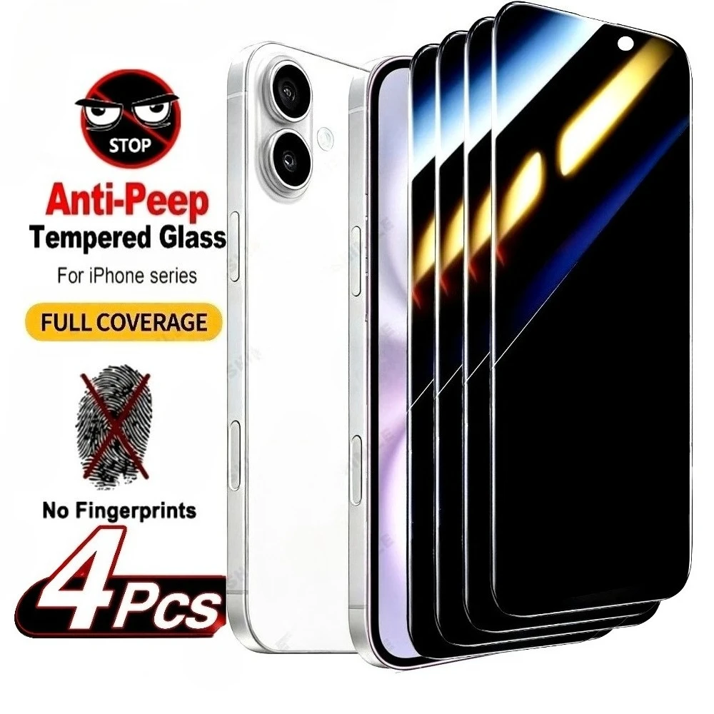 

Комплект из 4 защитных стекол Full Cover Privacy из закаленного стекла для iPhone 17, 16, 15, 14 Pro Max, Air 16, 15 Plus, 13, 12, 11 Pro – защита от царапин
