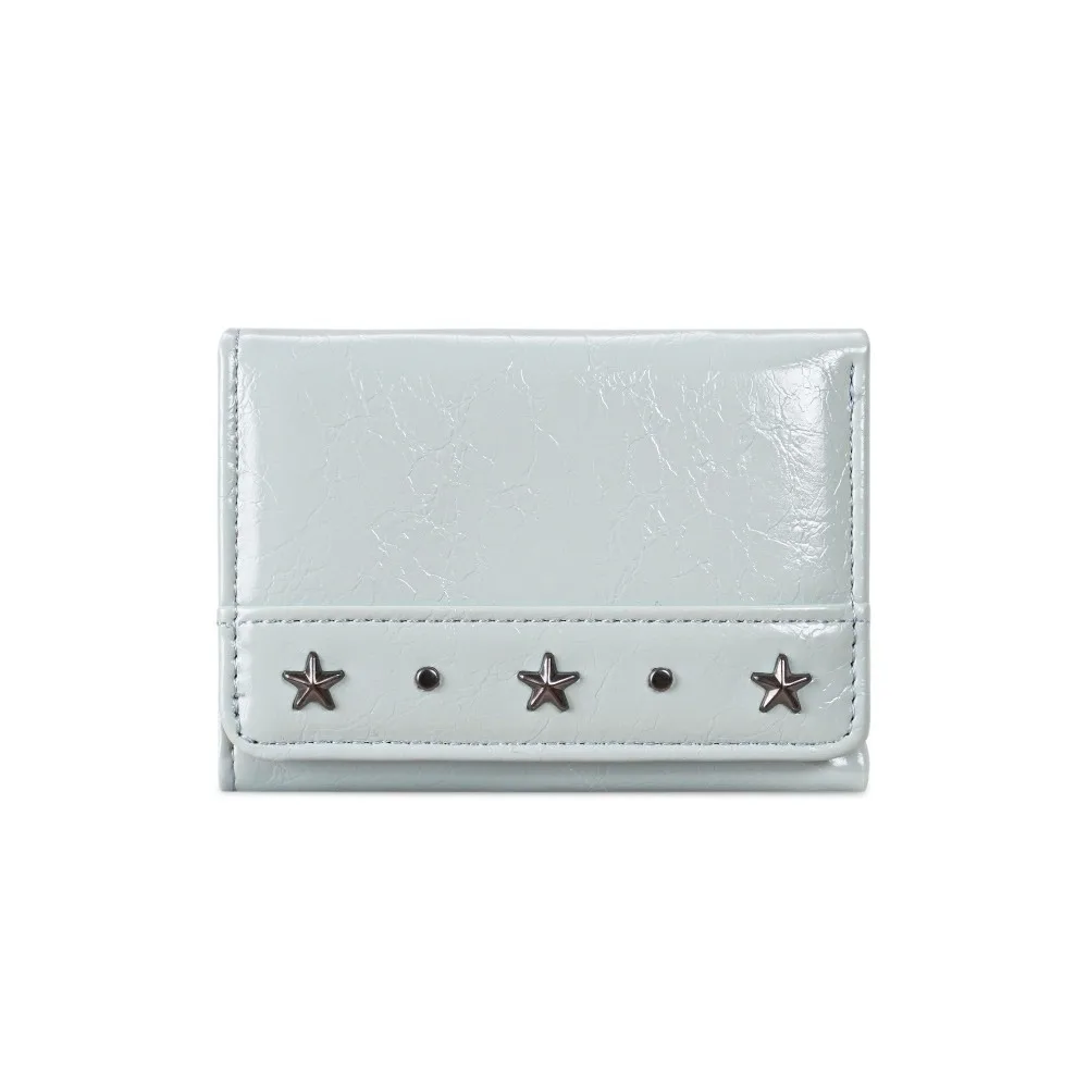 INS PU Star Rivet Trifold Wallet Compact Size Multiple Slots Coin Pocket Solid Color Ultra Thin Cash Wallet Portable Carry