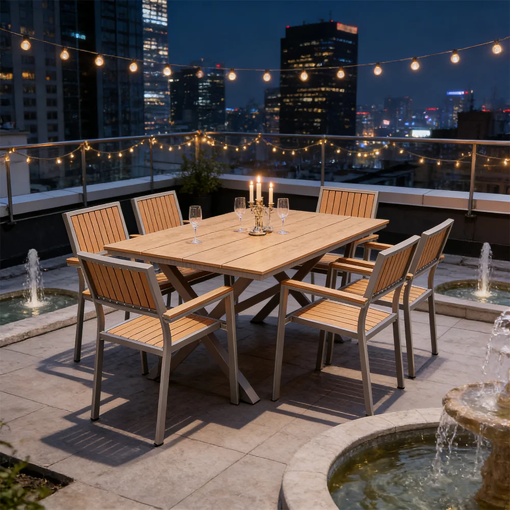 S*-Outdoor Dining Table Set Patio Garden Furniture Weather Resistant  Backyard Modern Leisure