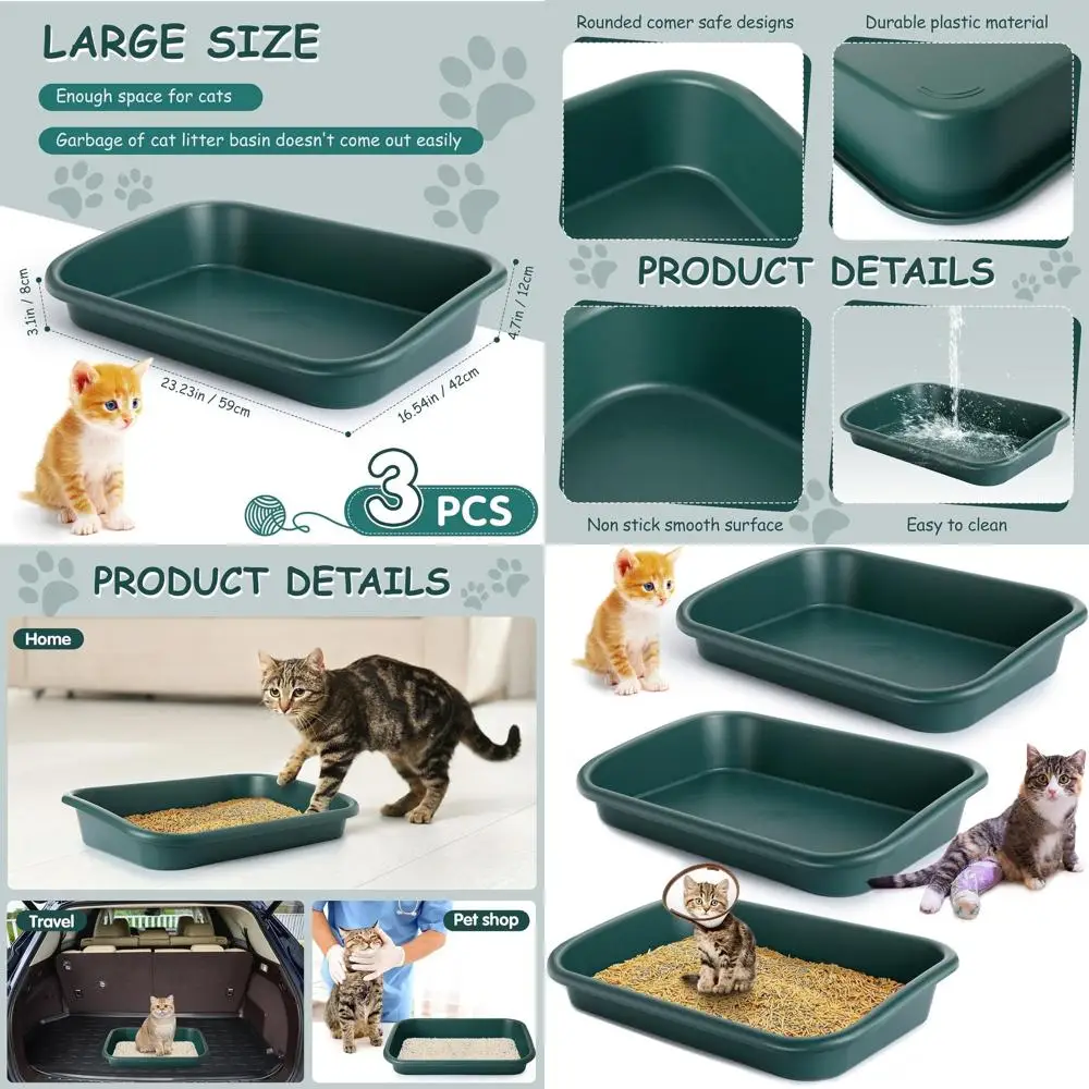 

Large Open Top Litter Box for Senior Cats, 23.2L x 16.5W, Ideal for Big or Frail Felines (Green)