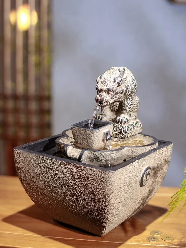 

SHUN Rijin Doujin Flowing Water Wealth Ornaments Circulating Waterscape New Chinese Office Front Desk Tea Room Desktop Opening G