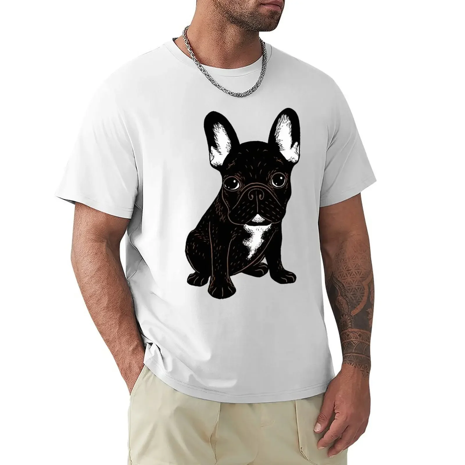 تي شيرت Brindle French Bulldog تي شيرت Harajuku بأكمام قصيرة تي شيرت 100% قطن برسومات تي شيرت علوية