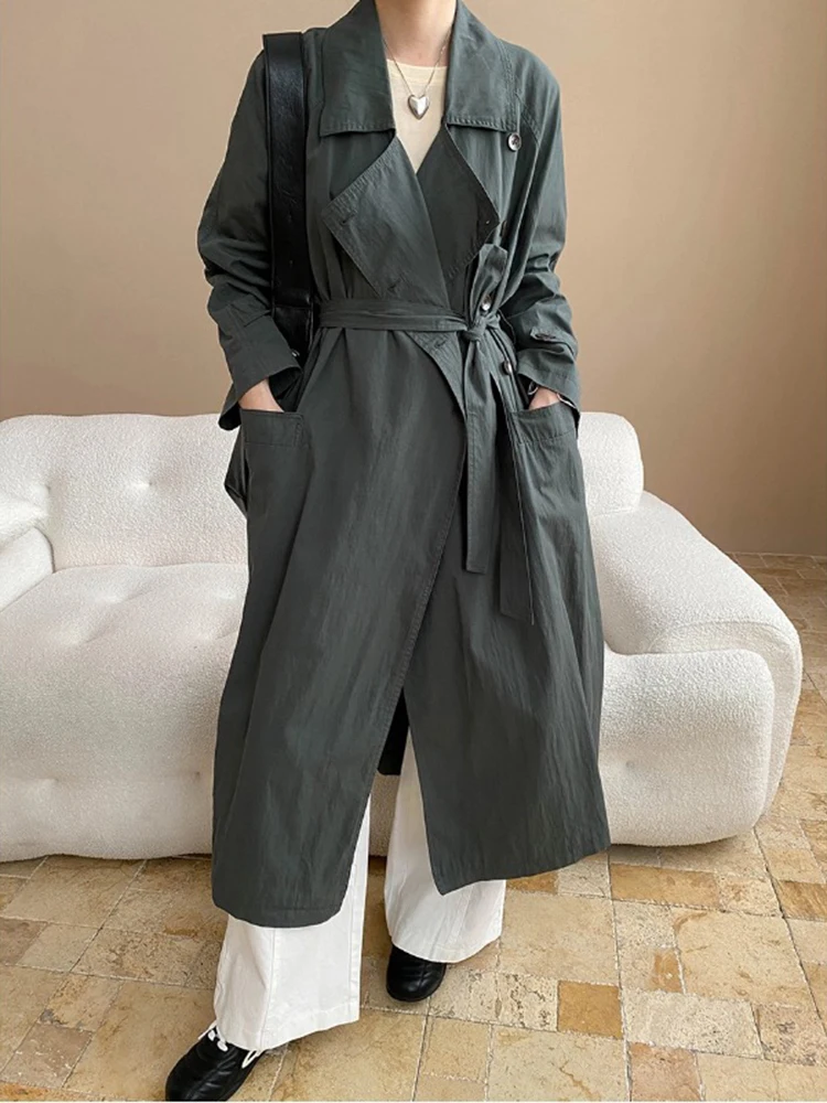 YERMORA grijs gordel korte casual geul voor vrouwen revers lange mouw losse nieuwe windjack mode tij lente herfst 2025