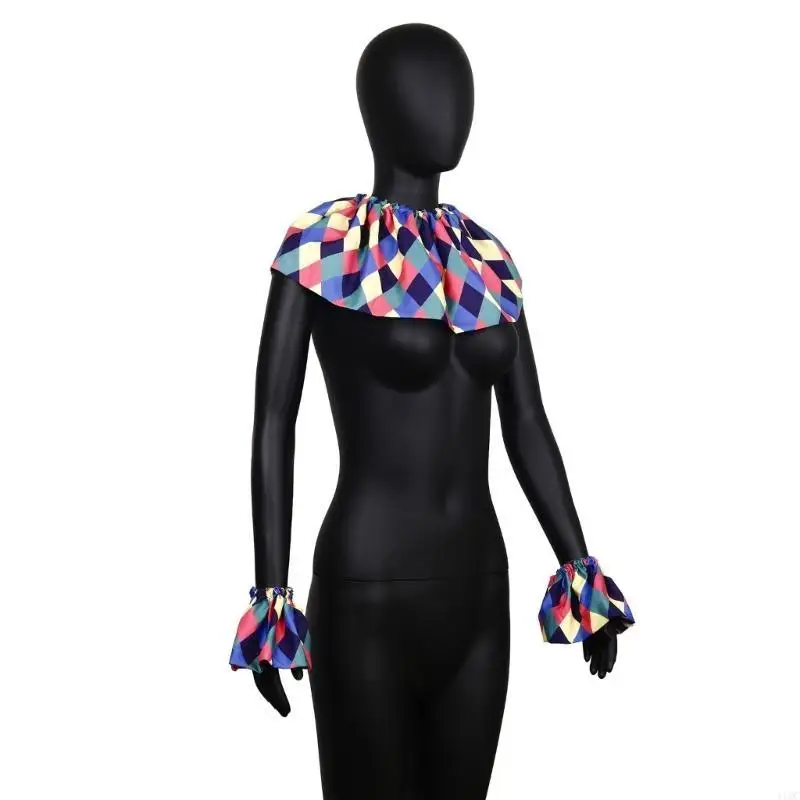 Professional Halloween Clown Attires Set with Detachable Faux Collar and Sleeves Wrist Cuffs For Stage Performances 