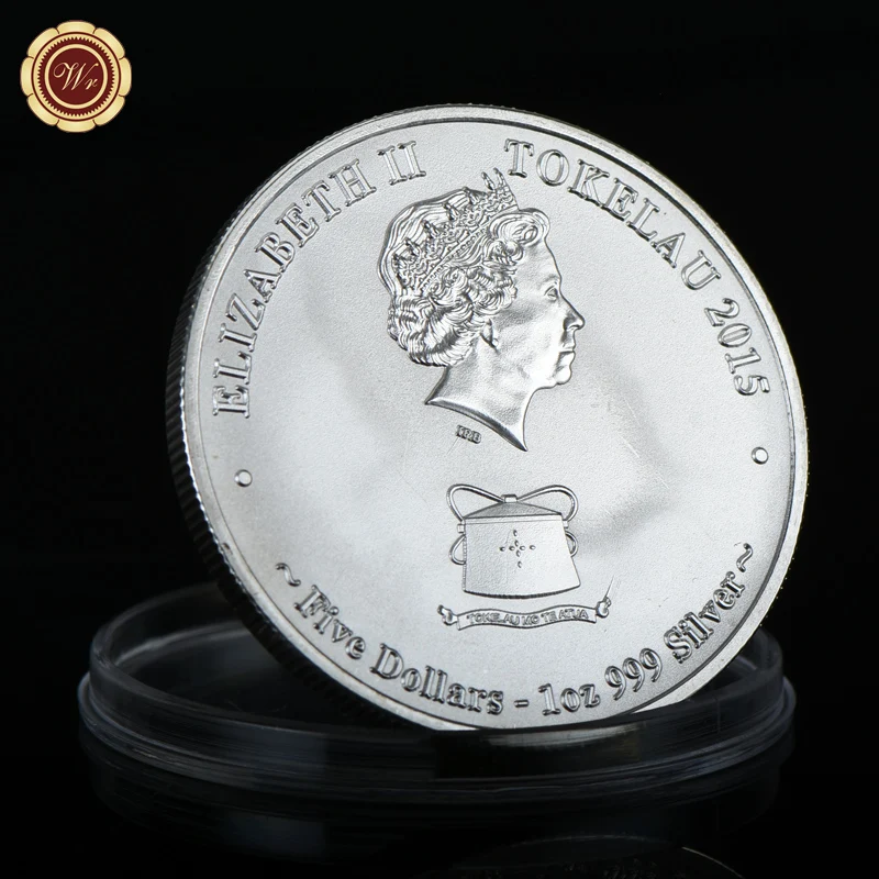 Silver Plated Australian Mokoha-Great White Shark Animal Coin Tokelau2015 Elizabeth II Challenge Coins Souvenir for Collection