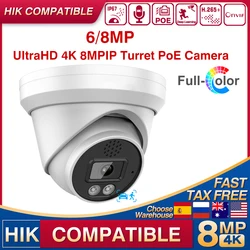 Hikvision Compatibile 4K 6/8MP Torretta IP PoE Telecamera Rilevazione di veicoli umani Microfono incorporato Altoparlante Protocollo HIK Video sorveglianza