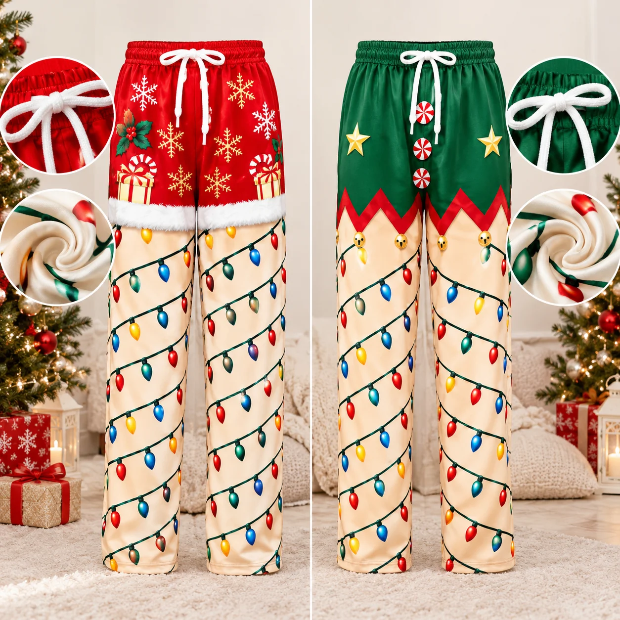 Christmas Ornament Print Casual Pants, Creative Fake Butt Structure, Amusing Trousers To Prank Pals At Private Friend Parties