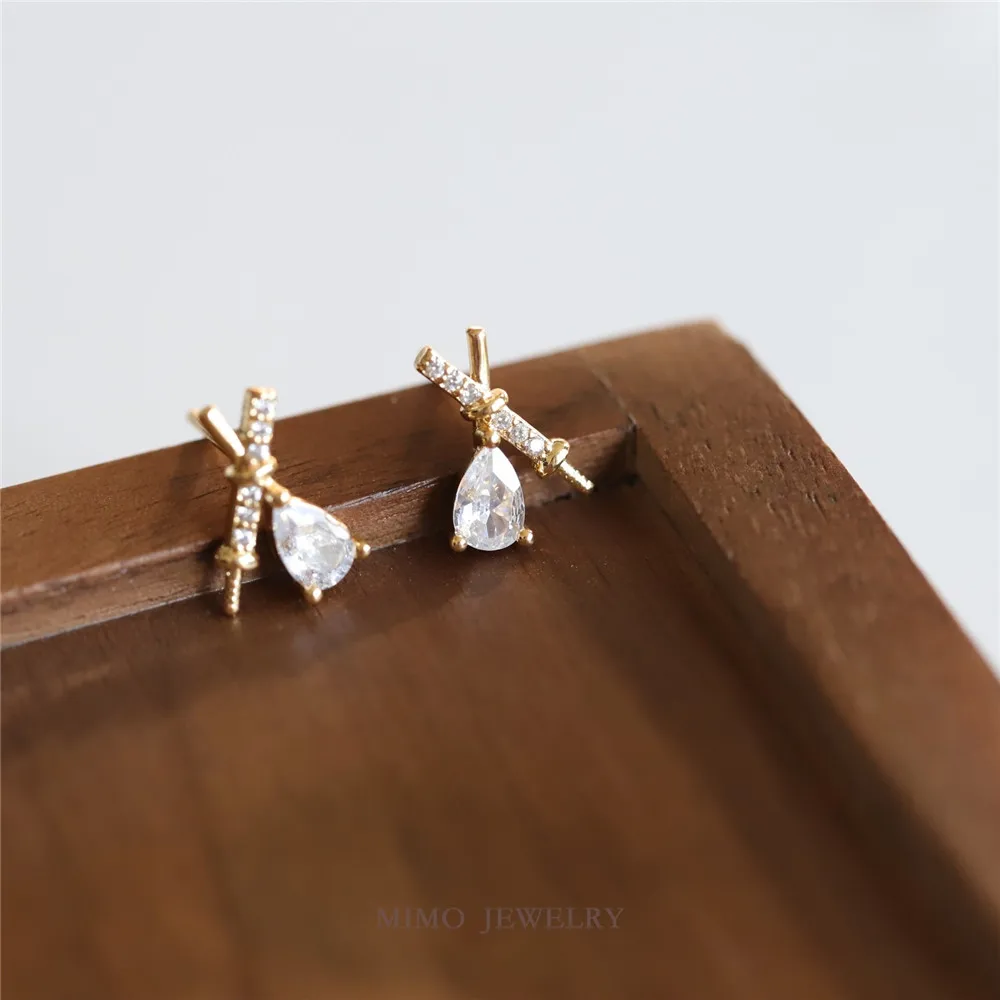 Copper-plated Gold Cross-shaped Zircon Symmetrical Empty Bracket 925 Silver Needle Stud Earrings DIY Handmade Charm Accessories