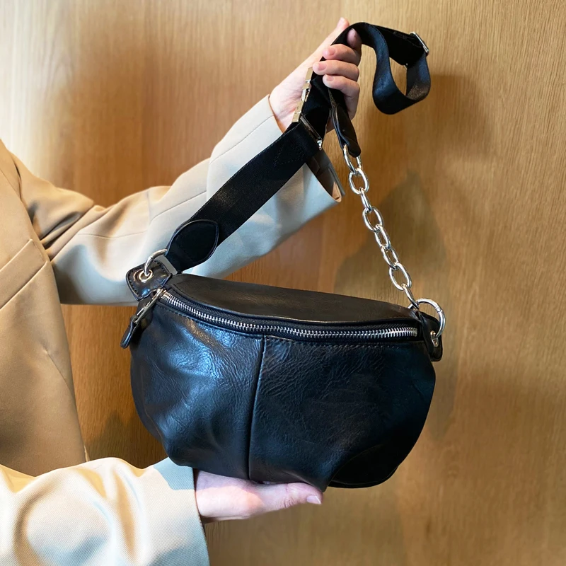 Female Chest bag chain Crossbody Bags For Women new Shoulder bags Small PU Leather ladies Waist Pack Breast phone wallet