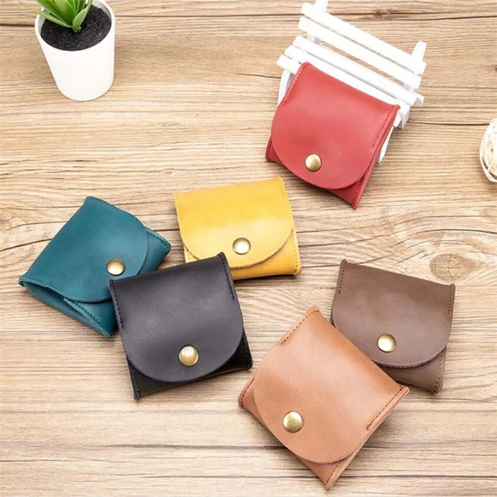 Retro For Girls Leather Small Storage Bag Earphone Pouch Mini Wallet Coin Purse Small Purse Wallets Coin Bag Korean Money Bag