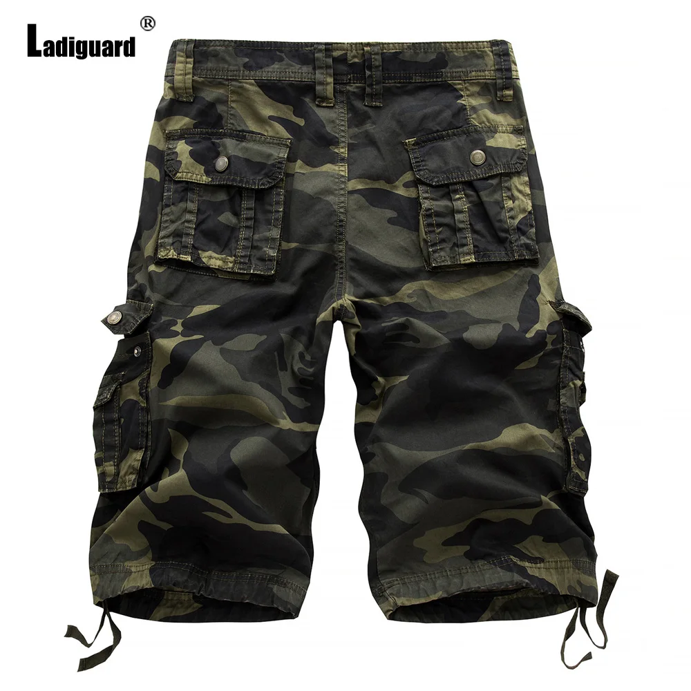 Ladiguard-Calção masculino de camuflagem vintage, bolso com zíper, calça meia de verão, moda exterior, plus size, 2024