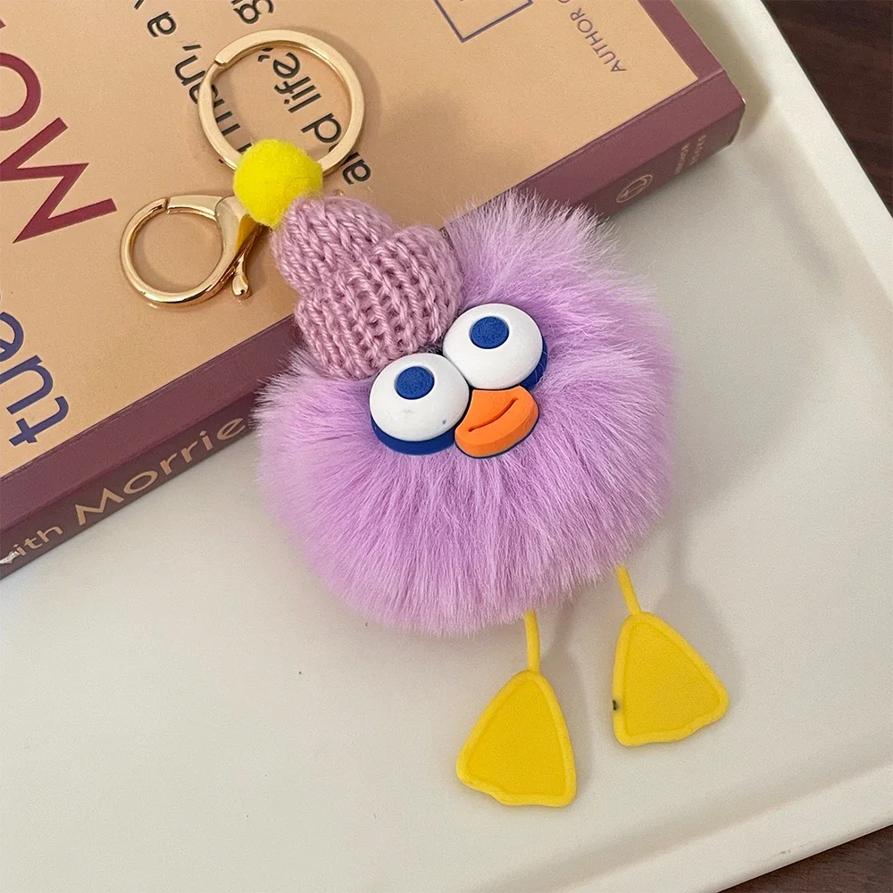 EASYA Wacky Duck Keychain Super Weird Cartoon Ducks Key Ring Winter Fashion New Pompom Pendant