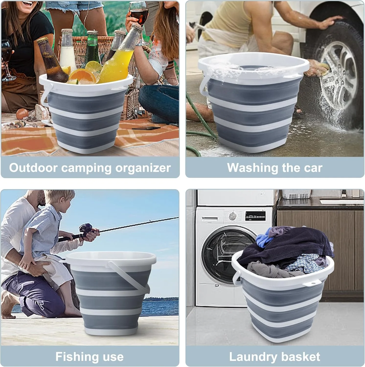 

Collapsible Bucket BPA-Free Foldable Water Pail for Car Washing Camping Beach Portable Lightweight Storage for Outdoor RV Travel