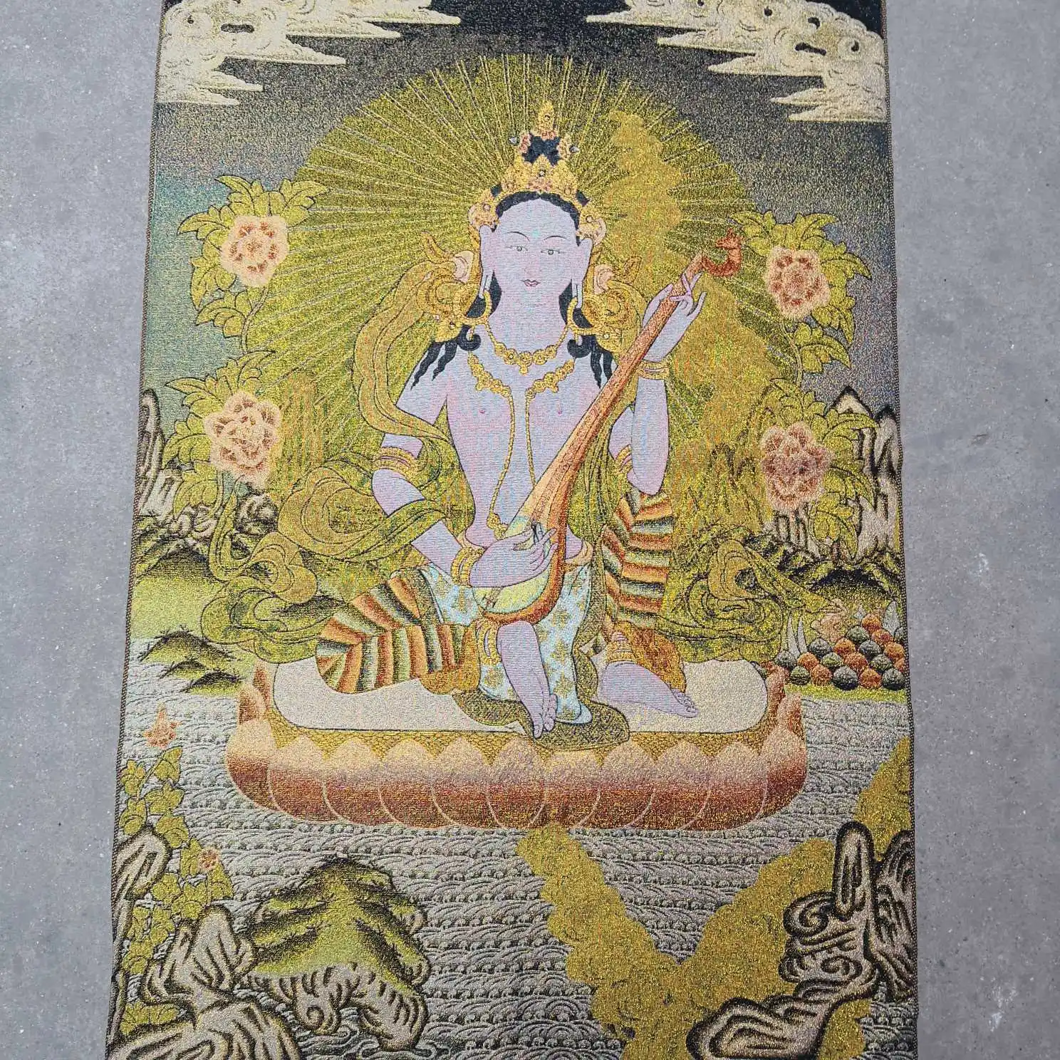 

36" Tibet Buddhism Cloth Silk Saraswati Kwan-yin Guanyin Tangka Thangka Collection Nice Art Work