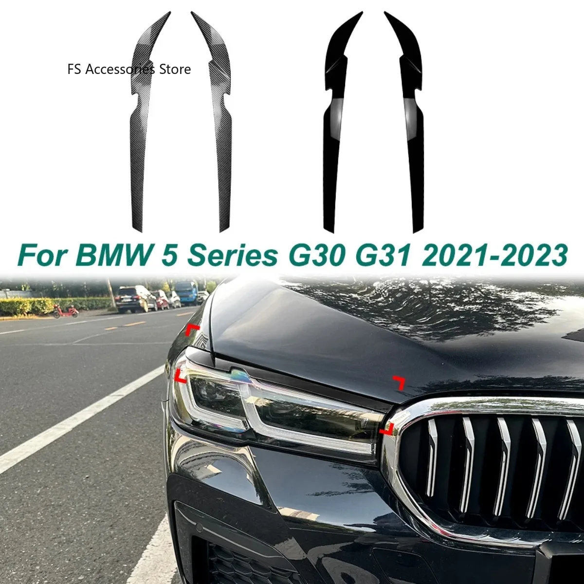 

For Bmw 5 Series G30 G31 Front Headlight Eyelid Eyebrow Trims Cover Stickers 520i 530i 540i M550i LCI M Sport 2021 2022 2023