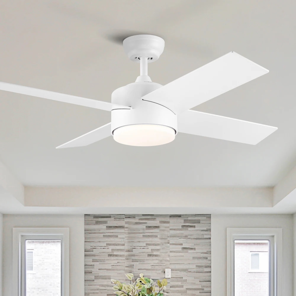 

44 Inch Integrated LED Ceiling Fan With Black ABS Blades Remote Control 6 Speeds 3 Color 4000 CFM For Bedroom Living Room Indoor