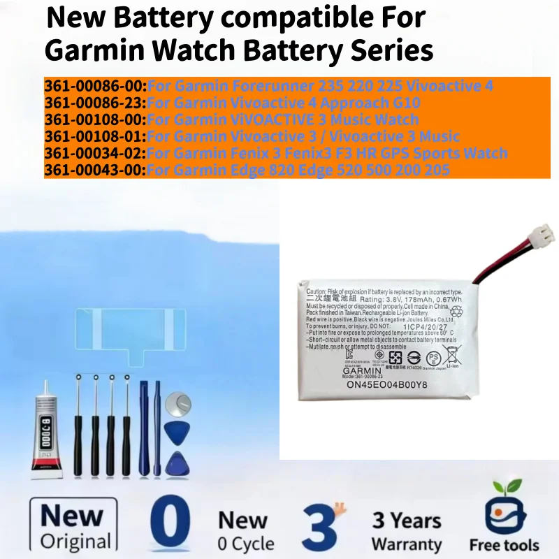 New Battery compatible For Garmin Forerunner 235/Vivoactive 4 Approach G10/3 Music/Fenix 3/Edge 820 Batteries+ Free Tools
