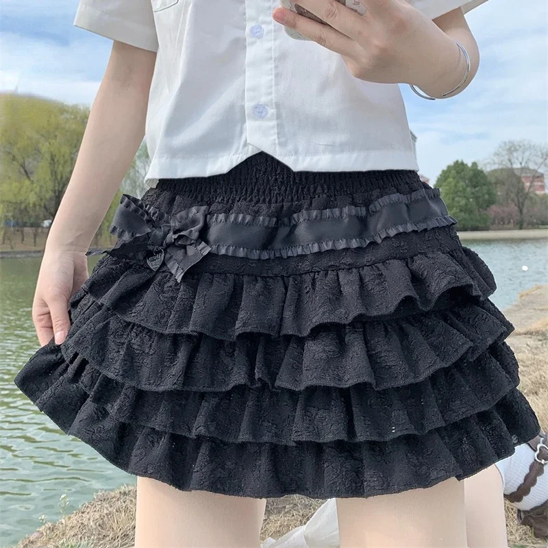 Minifalda de Lolita en capas para mujer, faldas góticas de cintura alta con volantes, escalonadas, estilo Harajuku Y2k, Kawaii japonés