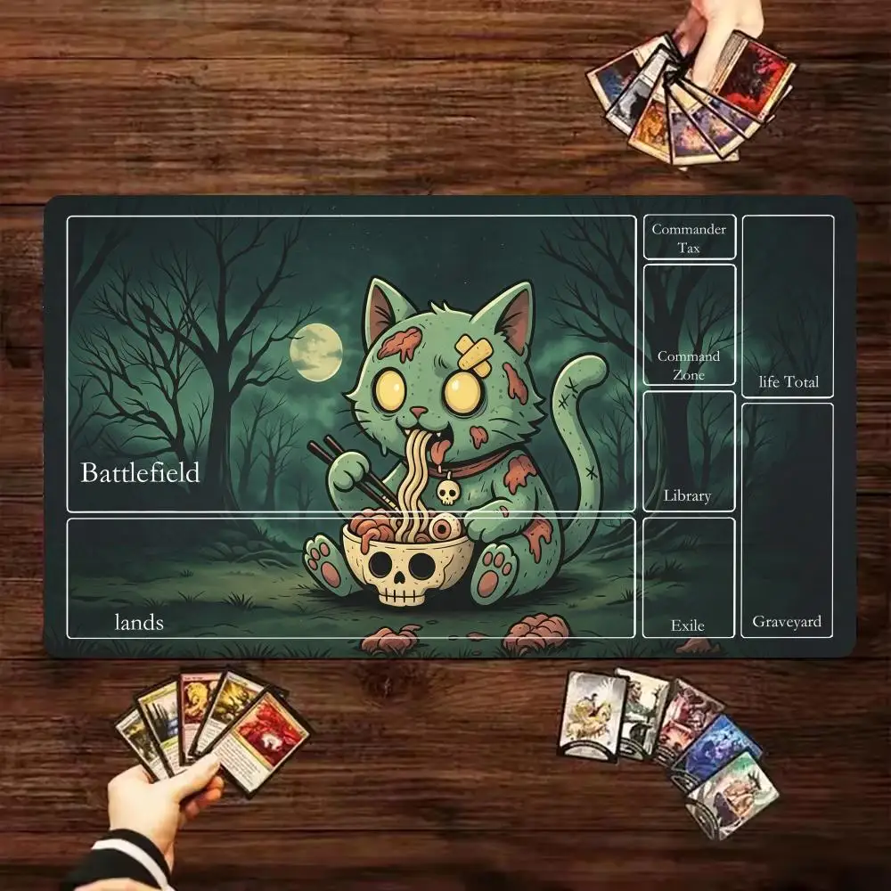 Zombie Cat Skull Noodles MTG Playmat 600X350MM Magic The Gathering Zone  Desk Mat Non-Slip Rubber Mpusepad Trading Card Game Pad