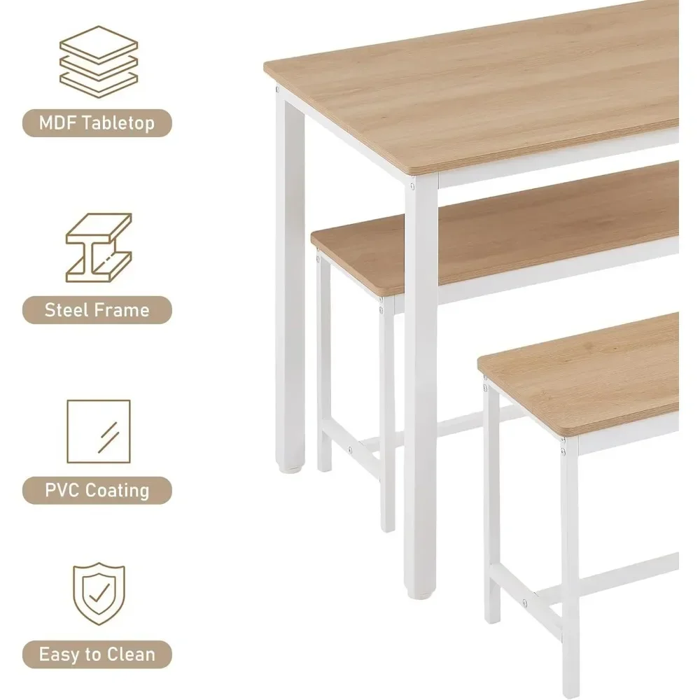 3-Piece 4 Bar 2 Dining Benches,  Wood Kitchen Table & Chair Set for Breakfast Nook and Small Space