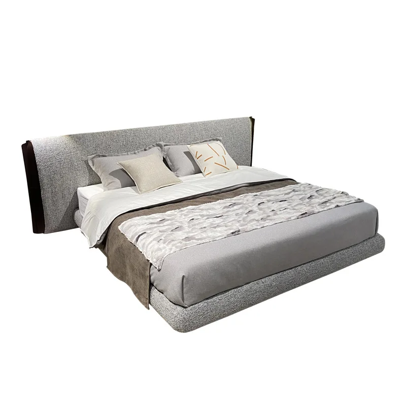 

Light luxury villa large flat master bedroom cotton and linen saddle leather soft bag double bed