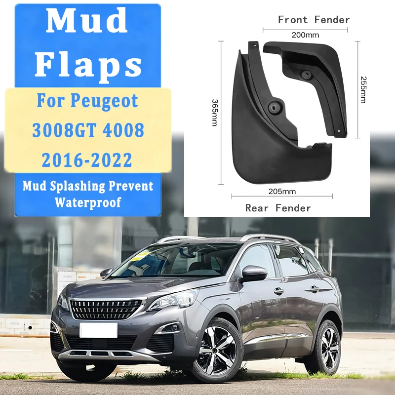 

4pcs Car Mud Flaps Fender for Peugeot 3008GT 4008 2016-2022 Automotive Mudguards, Waterproof, Mud Splashing Prevent Accessories