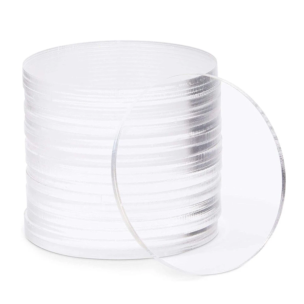 10/20pcs Round Clear Acrylic Sheet Transparent Plexi Plate/Glass Cake Topper Design Blank Acrylic Discs Cake Decoration Tools