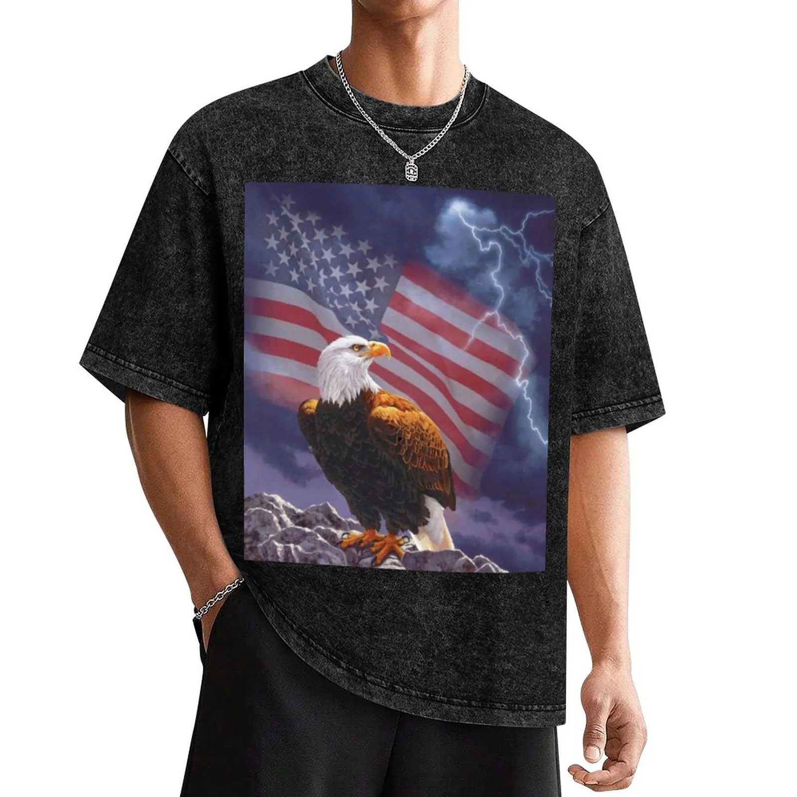 American Flag Bald Eagle Lightning T-Shirt oversized graphic tee graphic t shirts vintage graphic tee outfits for men