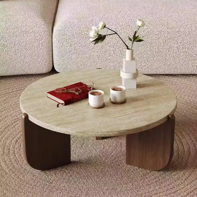 

Balcony Modern Entryways Table Solid Wood Tea Stone Minimalist Small Style Living Room Household Round Marble Lounge Furniture