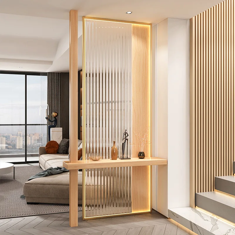 New Chinese-style Solid Wood Entrance Entrance Changhong Glass Partition Living Room Entrance Door Blocking Light-transmitting S