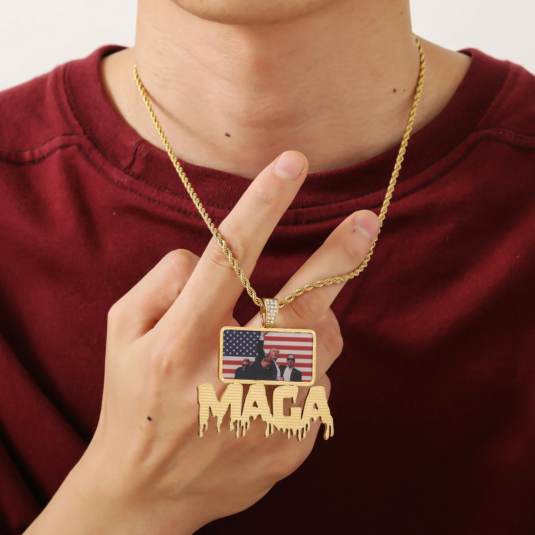 2024 MAGA Custom Name American Flag Necklace Personalized Name Slogan Necklace Make America Great Again Patriotism Spirit Gift